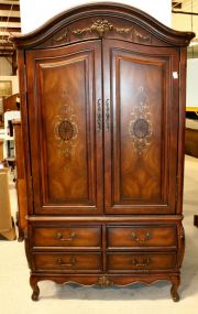 Double Door Stenciled Bonnet Top Entertainment Center