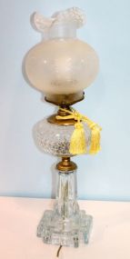 Victorian Style Parlor Lamp with Ruffled Etched Glass Shade