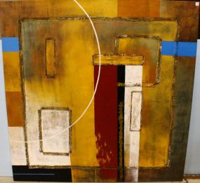 Large Abstract Painting with Texture and Applied Burlap