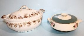 English Transferware Tureen & Round Covered Vegetable Bowl