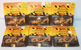 Lot of Six ERTL "Road Construction Ahead" Ford Tractor Loader Backhoes