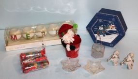 Merry Candleholders, Two Star Candleholders, Two Angel Candleholders, Snowman Box & Santa Tin
