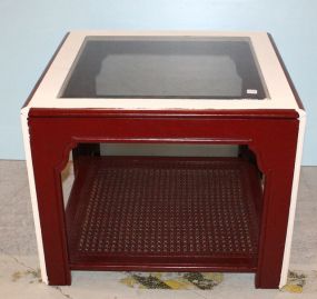 Maroon and White Glass Top Coffee Table