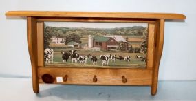 Pine Hanging Shelf with Cow Design