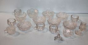 Eight Pressed Glass Bowls, Three Salt Dips, Punch Cup, Lid & Five Punch Cups