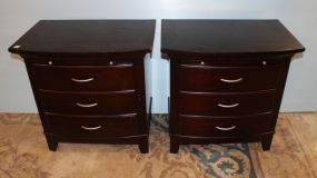Pair Contemporary Three Drawer Bed Side Tables 28" w., 18" d., 28" h.