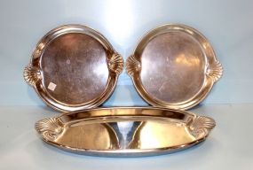 Large Oval Milton Pewter Tray and Two Matching Trays Oval tray 21" ; two matching trays 14 1/2"