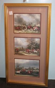 Three Framed Prints of Fox Hunt 14" w., 26" h.