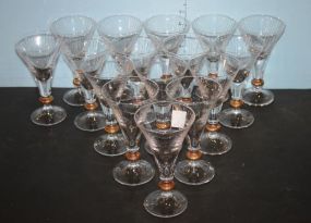 Set of Sixteen Fluted Glasses Glasses have gold ball detail; 6 1/2" h.