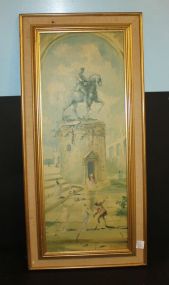 Oil on Canvas of Monument Signed Roderic Montague, 1959; 15" w., 32 1/2" h.