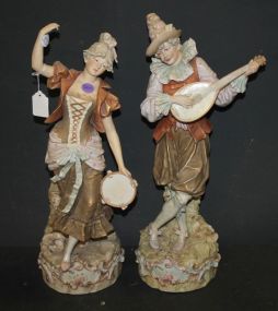 Pair Hand Painted Porcelain Royal Dux Bohemia Statues finger broke on girl