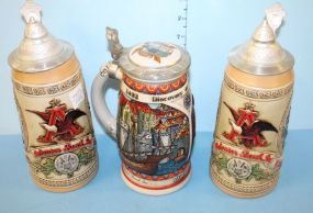 Three Steins Limited Edition Amheuser Bush Tavern Stein 10"h., Bavarian Festival 10"h., Discover America Series Nina 9"h.