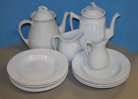 Grouping of T.G. Meakin White Ironstone Grouping of T.G. Meakin White Ironstone, 9-9" dia. Bowls, two tea pots, two creamers.