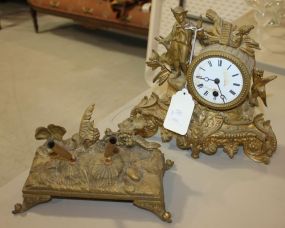 Victorian Spelter Figural Clock and Inkstand Victorian Spelter Figural Clock 10"w., 9"h, and Inkstand 9"w., 5"h.