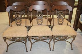 Set of Six Iron and Wood Dining Chairs (see table lot# 0103) Set of Six Iron and Wood Dining Chairs, see matching table lot #0103; 39" h.