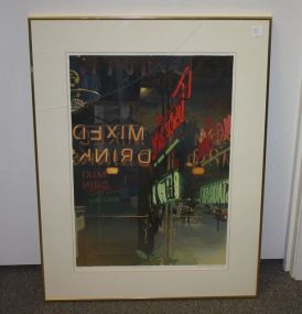 Print of Restaurant Scene Print of Restaurant Scene, cracked glass; 24 1/2" w., 32" h.