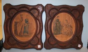 Two Walnut Renaissance Frames with Gold and Black Highlights Two Walnut Renaissance Frames with Gold and Black Highlights, oval center both with Goddey Prints; 15 1/2" w., 17 1/2" h.