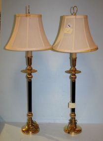 Contemporary Brass and Metal Candlestick Form Lamps Contemporary Brass and Metal Candlestick Form Lamps; 35" h.