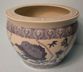 Blue and White Oriental Fish Bowl Blue and White Oriental Fish Bowl: 9" h., 12" dia.