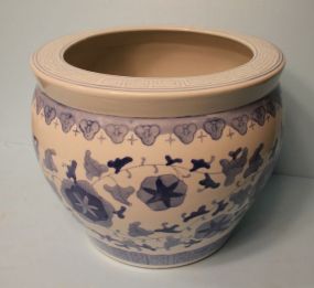 Blue and white Oriental Fish Bowl Blue and white Oriental Fish Bowl; 12" dia., 10 1/2" h.