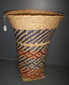 Tall Choctaw Basket Tall Choctaw Basket, no handle; in tan, maroon and blue (18 1/2" w., 24 1/2" h.)