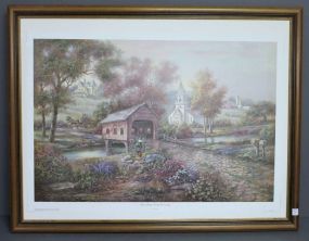 Limited Edition Framed Poster of Razzberry Creek Crossing by Carl Valente Description: Limited Edition Framed Poster of Razzberry Creek Crossing by Carl Valente; 43" w., 33 1/2" h.
