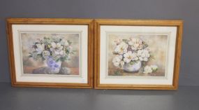 Two Prints of Magnolia's in Blue and White Vases Description: Two Prints of Magnolia's in Blue and White Vases; 22 1/2" w., 18 1/2" h.