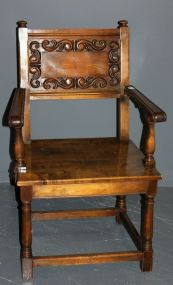 Heavy Wood Carved Antique Chair Description: Heavy Wood Carved Antique Chair; 37" h.