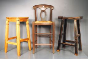 Three Barstools Description: Three Barstools; largest 41" h., 16" w., 16" d.