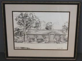 Framed Pencil Sketch of Home in Eastover by David E. Collins Description: Framed Pencil Sketch of Home in Eastover by David E. Collins; 14 1/2" h., 17 1/2" w., signed lower left