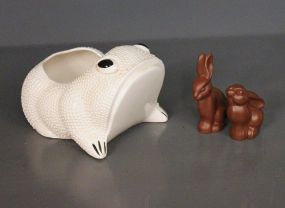 White Planter In Shape of a Frog and Two Rabbit Figures Description: White Planter In Shape of a Frog and Two Rabbit Figures