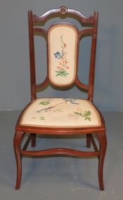 Walnut Victorian Ladies Side Chair Description: Walnut Victorian Ladies Side Chair, covered in needlepoint. 32 1/2" h., 14 1/4" d., 16" w.