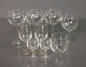 Group of Nine Various Sized Clear Wine and Brandy Glasses Description: Group of Various Sized Clear Wine and Brandy Glasses; three 7 1/4" h., one 6 3/8" h., two 6" h., two 4" h., one 3 3/8" h.