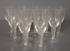 Set of Eleven Clear Goblets with Swirl Design Stem Description: Set of Eleven Clear Goblets with Swirl Design Stem; 10" h.