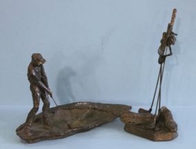 Two Brass Golfing Figures, One of Man with Golf Club One Of Golf Clubs Description: Two Brass Golfing Figures, One of Man with Golf Club (9 1/2" w. by 7" h.)One Of Golf Clubs (4"w by 10"h.)