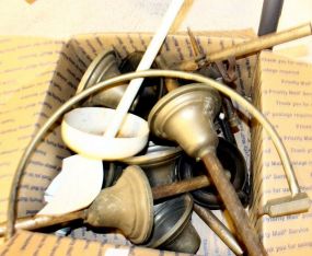 Set of Four Antique Gas Fixtures Including Coleman glass shades, box of other fixtures parts; 44" h.