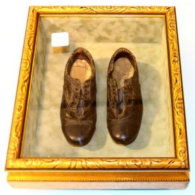 Pair of Childs Shoes in Shadowbox Frame 9" w., 11" h.