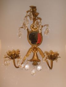 Two Candle Wall Sconce in Gold with Mirror