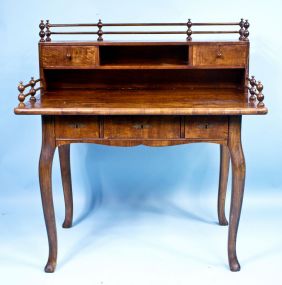 Burled Mahogany Queen Anne Style Galleried Desk