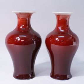Pair of Chinese Oxblood/Sang de Boeuf Baluster Vas