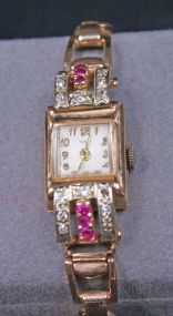 Robot Rose Gold Ladies Watch w/ 6 Rubies & 14 Diam