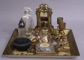 Collection of Ladies Dresser Items on a Tole Tray,