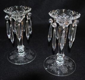 Pair Heisey Crystal "Orchid" Queen Anne