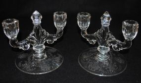 Pair Heisey Crystal "Orchid" Trident 2-Lite