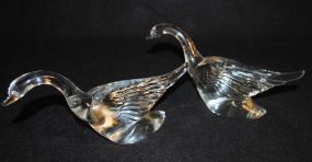 Pair of Heisey Crystal "Half Wings" Geese