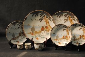 Eight Japanese Bone China Kutani with Gardeners,