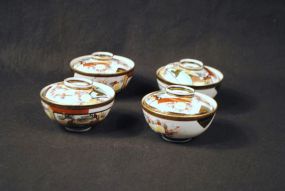 Four Japanese Kutani Porcelain Covered Rice Bowls