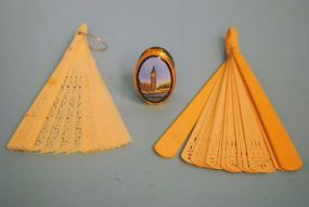 Two Plastic Fans and Halcyon Days Enamel Box,