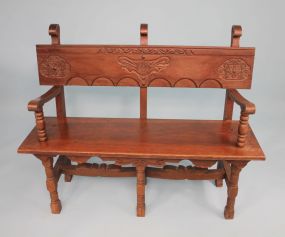 Oak Hand Carved Hall Bench
