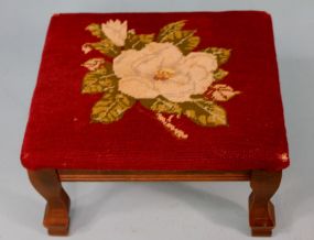 Needle Point Footstool with Pecan Wood Legs